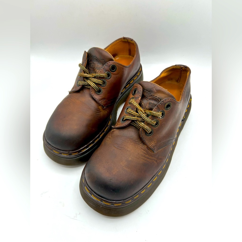 MIE RARE Vintage Dr Martens Chunky Platform Brown Square Toe Lace Up Oxford Shoe - Picture 12 of 17